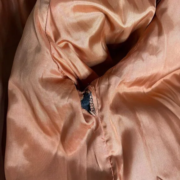 Vintage 70s Double Breasted Faux Fur Coat Large Buttons Pockets Orange Lining - Picture 9 of 10